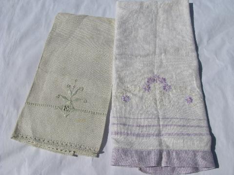 photo of vintage embroidered cotton / linen towel lot, kitchen tea towels w/ embroidery #4