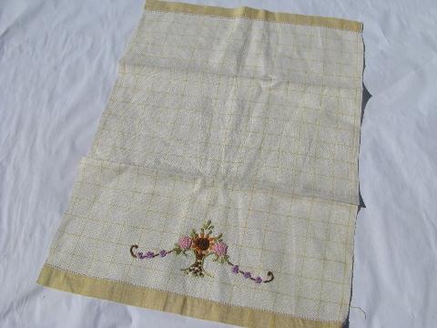 photo of vintage embroidered cotton / linen towel lot, kitchen tea towels w/ embroidery #5