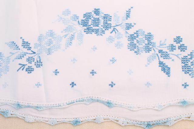 photo of vintage embroidered cotton pillowcases w/ crochet lace, granny chic cottage bedding #4