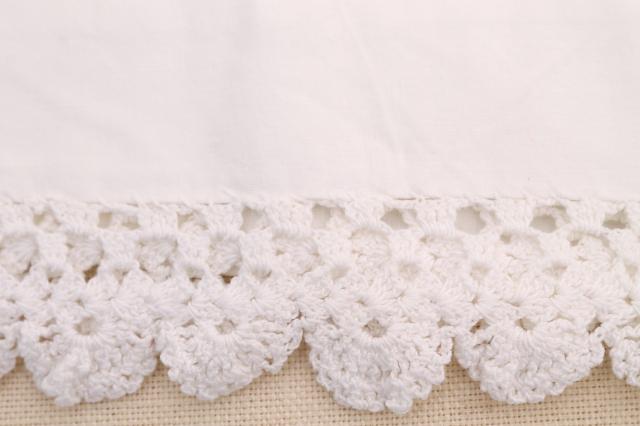 photo of vintage embroidered cotton pillowcases w/ crochet lace, granny chic cottage bedding #8