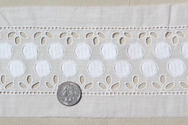 photo of vintage embroidered eyelet insertion sewing trim, Swiss embroidery white cotton fabric #2