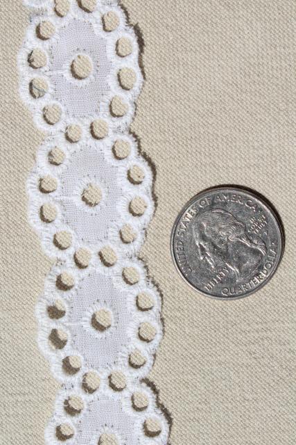 photo of vintage embroidered eyelet insertion sewing trim, Swiss embroidery white cotton fabric #6