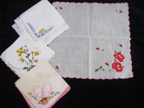 photo of vintage embroidered fine cotton & linen hankies, Swiss handkerchiefs lot #2