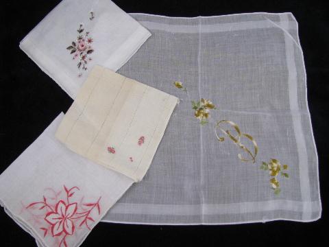 photo of vintage embroidered fine cotton & linen hankies, Swiss handkerchiefs lot #4