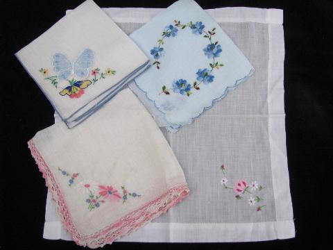 photo of vintage embroidered fine cotton & linen hankies, Swiss handkerchiefs lot #5