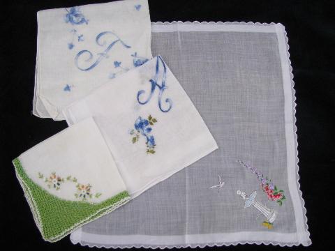 photo of vintage embroidered fine cotton & linen hankies, Swiss handkerchiefs lot #6
