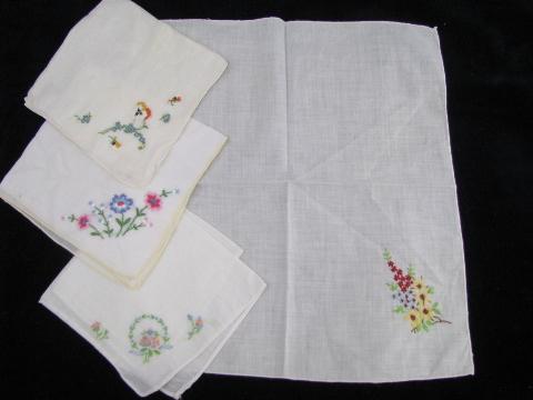 photo of vintage embroidered fine cotton & linen hankies, Swiss handkerchiefs lot #7