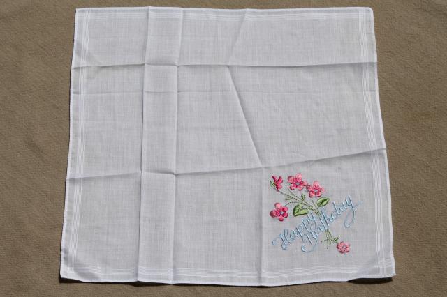 photo of vintage embroidered hankies, Happy Birthday & Thank You gift handkerchiefs #3