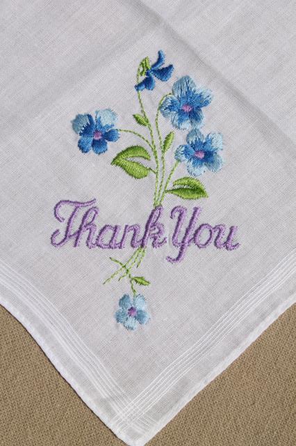 photo of vintage embroidered hankies, Happy Birthday & Thank You gift handkerchiefs #6