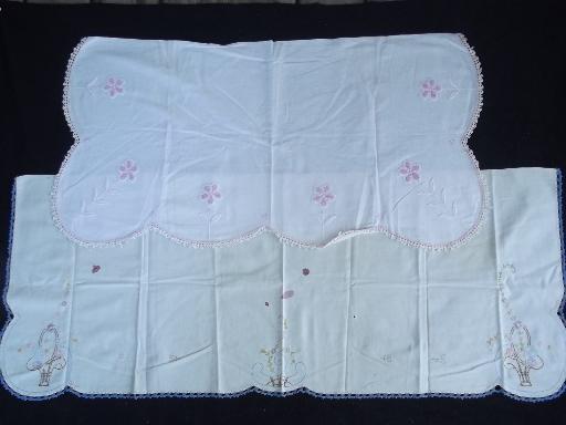 photo of vintage embroidered linens w/ crochet lace, tablecloths and table runners #3