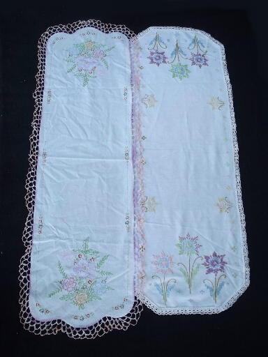 photo of vintage embroidered linens w/ crochet lace, tablecloths and table runners #4