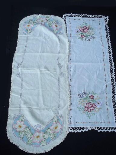 photo of vintage embroidered linens w/ crochet lace, tablecloths and table runners #5