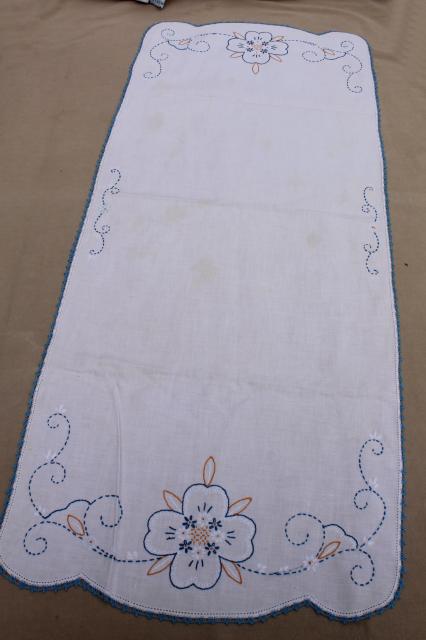 photo of vintage embroidered linens, towels & table runners w/ embroidery - flowers, birds, butterflies #2