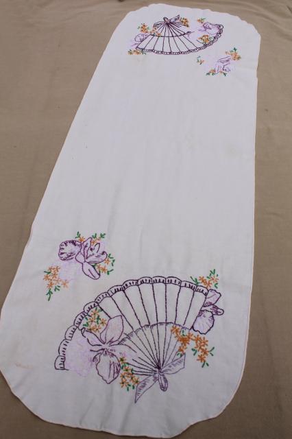 photo of vintage embroidered linens, towels & table runners w/ embroidery - flowers, birds, butterflies #3