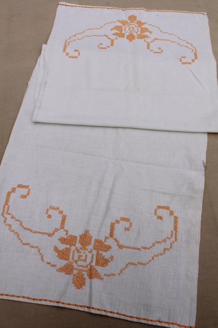 photo of vintage embroidered linens, towels & table runners w/ embroidery - flowers, birds, butterflies #6