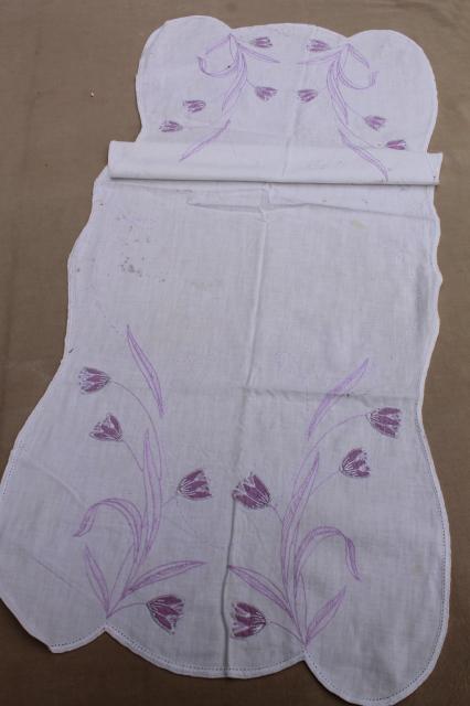 photo of vintage embroidered linens, towels & table runners w/ embroidery - flowers, birds, butterflies #15