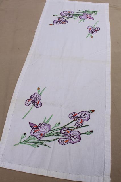 photo of vintage embroidered linens, towels & table runners w/ embroidery - flowers, birds, butterflies #17