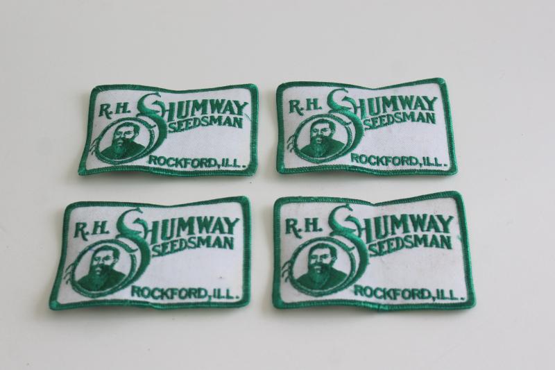 photo of vintage embroidered patches, badges for R S Shumway Seedsman Rockford Illinois #1