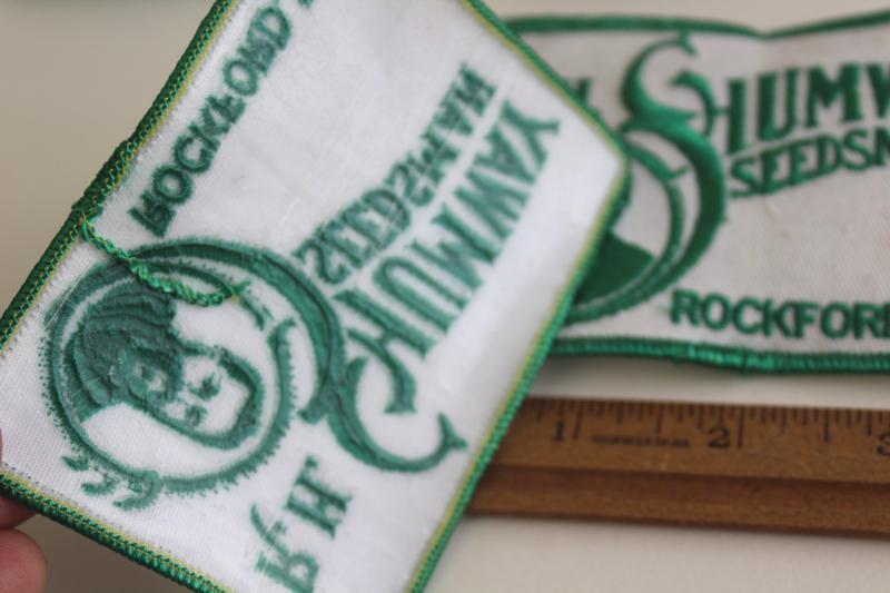 photo of vintage embroidered patches, badges for R S Shumway Seedsman Rockford Illinois #3