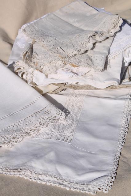 photo of vintage embroidered whitework linens, huge lot of table runners w/ embroidery & crochet lace #1