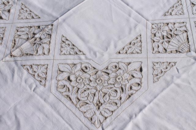 photo of vintage embroidered whitework linens, huge lot of table runners w/ embroidery & crochet lace #2