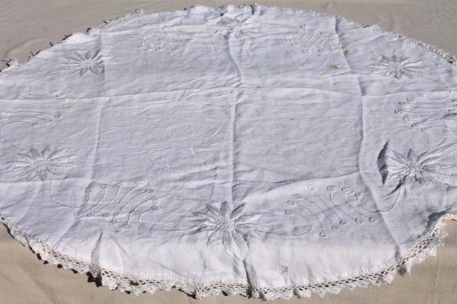 photo of vintage embroidered whitework linens, huge lot of table runners w/ embroidery & crochet lace #3