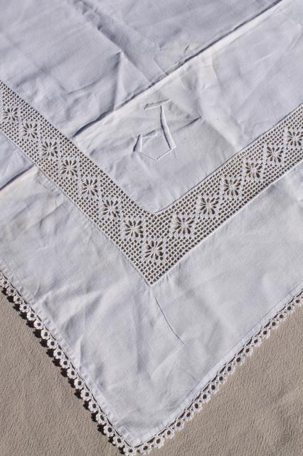 photo of vintage embroidered whitework linens, huge lot of table runners w/ embroidery & crochet lace #15