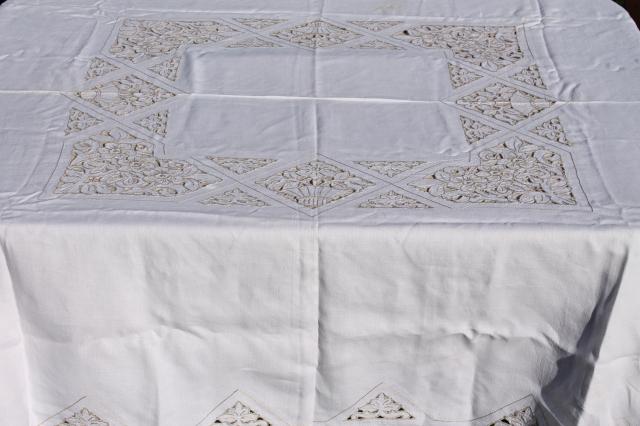 photo of vintage embroidered whitework linens, huge lot of table runners w/ embroidery & crochet lace #16