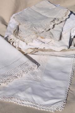 catalog photo of vintage embroidered whitework linens, huge lot of table runners w/ embroidery & crochet lace