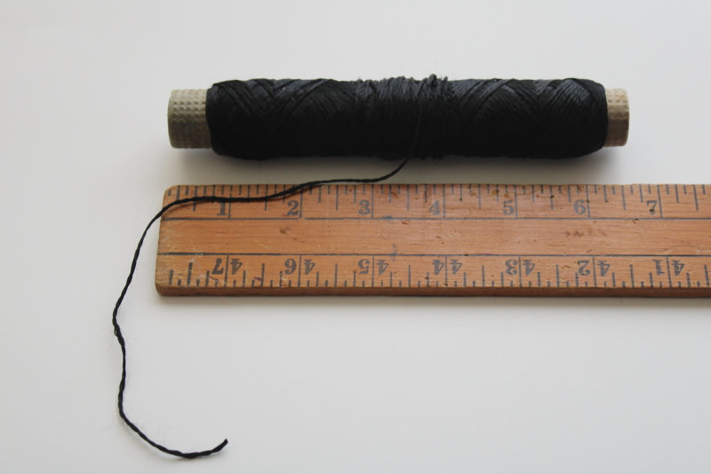 photo of vintage embroidery floss, large spool black silky rayon imitation silk thread #1