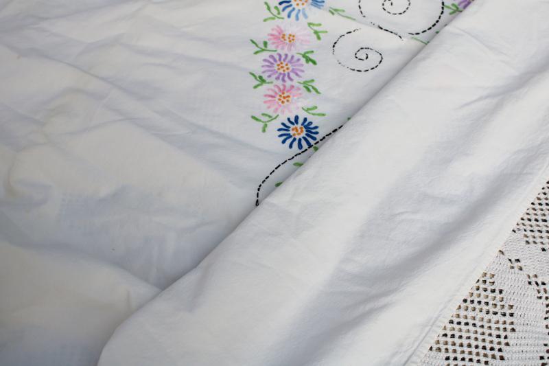 photo of vintage embroidery, hand embroidered cotton bedspread w/ sunbonnet lady belles #4