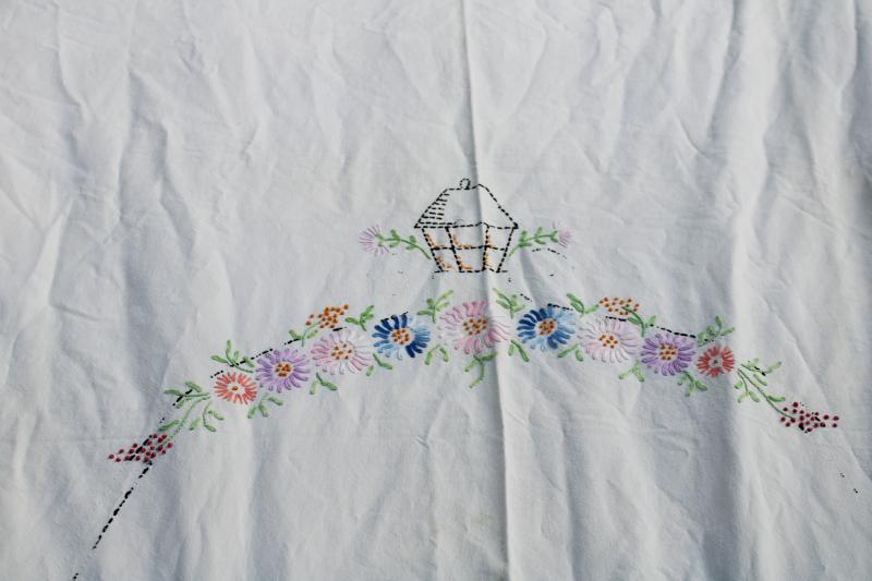 photo of vintage embroidery, hand embroidered cotton bedspread w/ sunbonnet lady belles #12