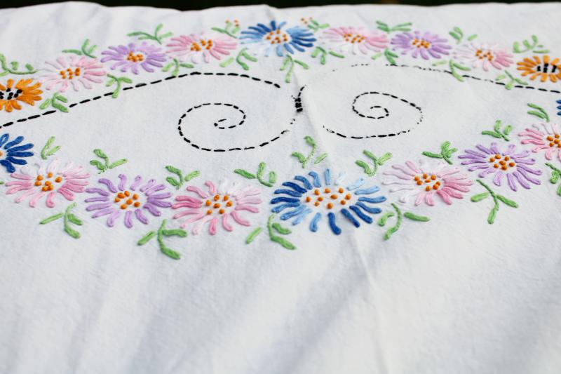 photo of vintage embroidery, hand embroidered cotton bedspread w/ sunbonnet lady belles #13