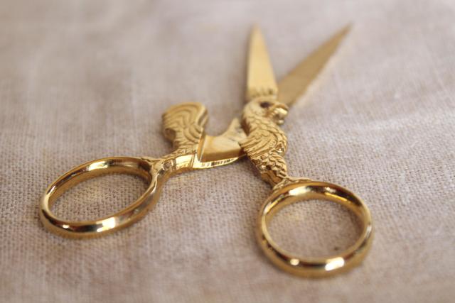 photo of vintage embroidery scissors, Mundial Italy gold plated rooster small snips #5