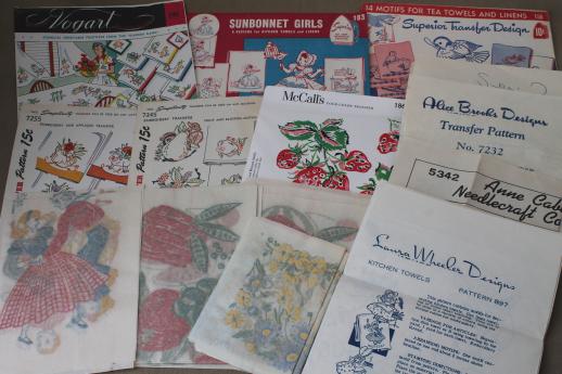 photo of vintage embroidery transfers lot, Vogart colored iron-on transfers etc. #1