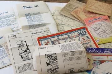 catalog photo of vintage embroidery transfers, lot needlework patterns for embroidered linens etc