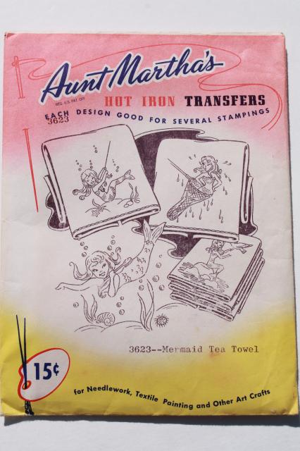 photo of vintage embroidery transfers, retro mermaids - Aunt Martha's hot iron on transfers #1