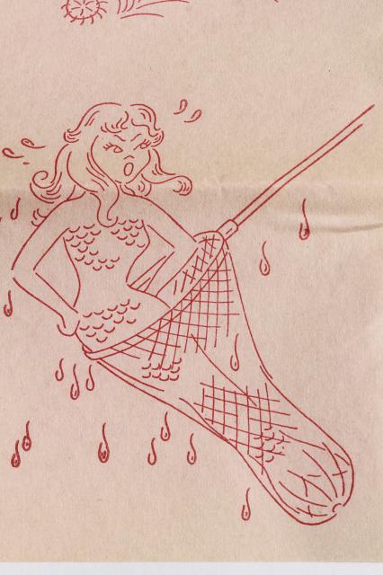 photo of vintage embroidery transfers, retro mermaids - Aunt Martha's hot iron on transfers #3