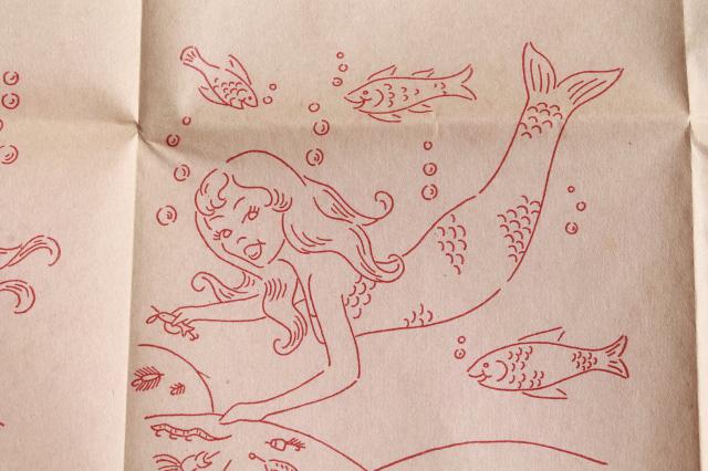 photo of vintage embroidery transfers, retro mermaids - Aunt Martha's hot iron on transfers #4