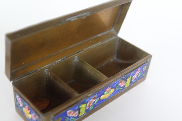 photo of vintage enameled brass box made in China, pocket spice box, snuff box, coin holder? #8