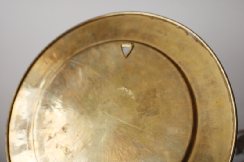 photo of vintage enameled brass tray w/ peacock, solid brass round charger plate boho decor  #5