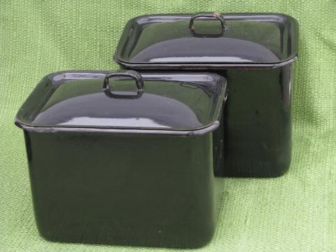 photo of vintage enamelware dishes w/ lids, roaster oven to fridge boxes #5