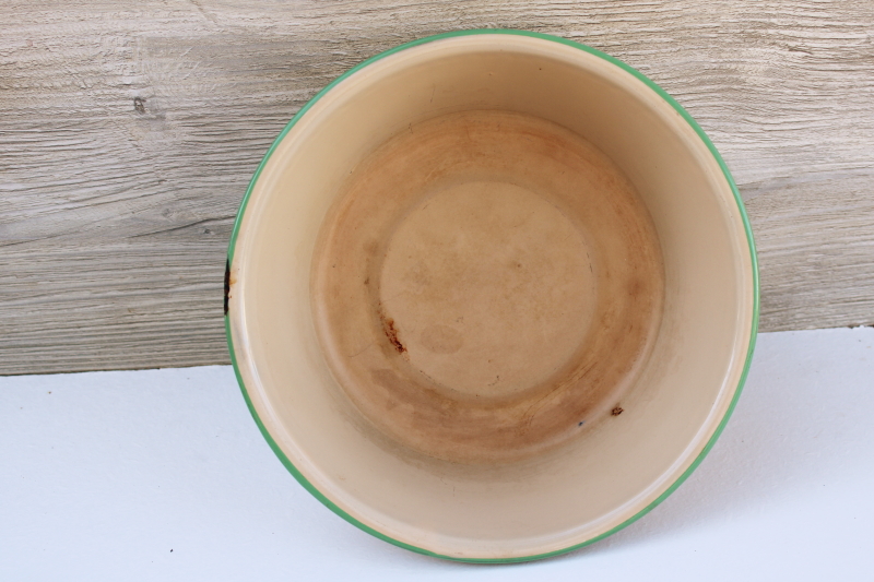 photo of vintage enamelware, green trim small pan or wash basin, farmhouse kitchen bowl #4