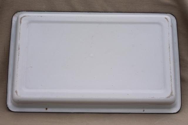 photo of vintage enamelware, large heavy enamel medical lab / industrial tool tray #6