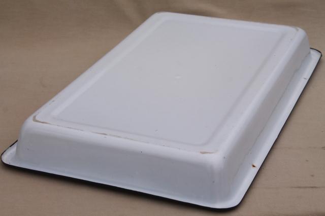 photo of vintage enamelware, large heavy enamel medical lab / industrial tool tray #7