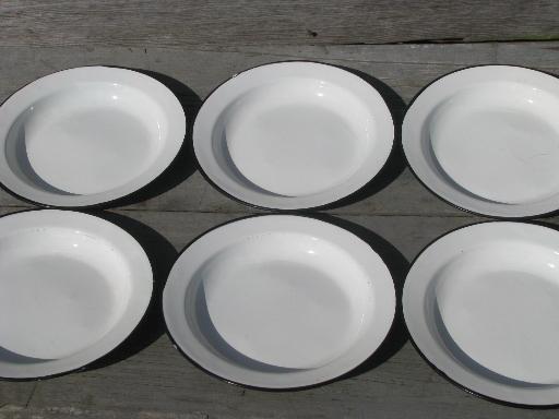 photo of vintage enamelware plates set of 6, white w/ black band graniteware #1