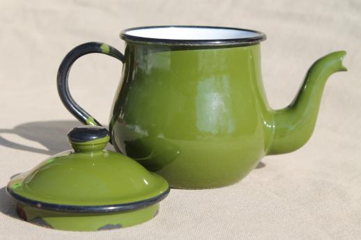 photo of vintage enamelware teapot, little green enamel pot for a cup or two of tea #3