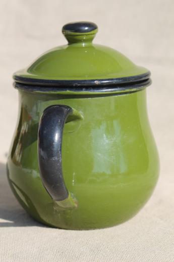 photo of vintage enamelware teapot, little green enamel pot for a cup or two of tea #4