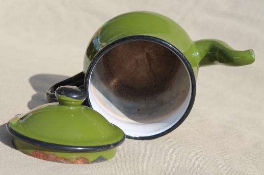 photo of vintage enamelware teapot, little green enamel pot for a cup or two of tea #5