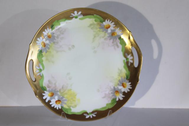 photo of vintage encrusted gold & hand painted daisies floral serving plate or dresser tray #1